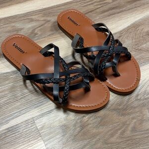 Women's Black and Tan Strappy Sandals